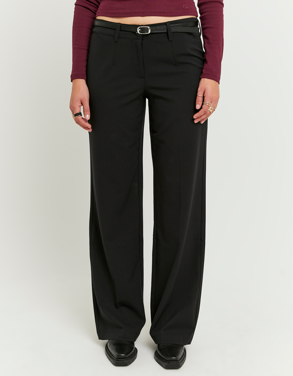 Black Straight Mid Waist Trousers | TALLY WEiJL EU International