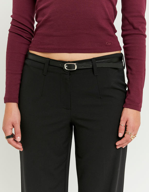 Black Straight Mid Waist Trousers | TALLY WEiJL EU International