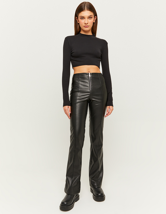 Black High Waist Faux Leather Flare Trousers | TALLY WEiJL Deutschland