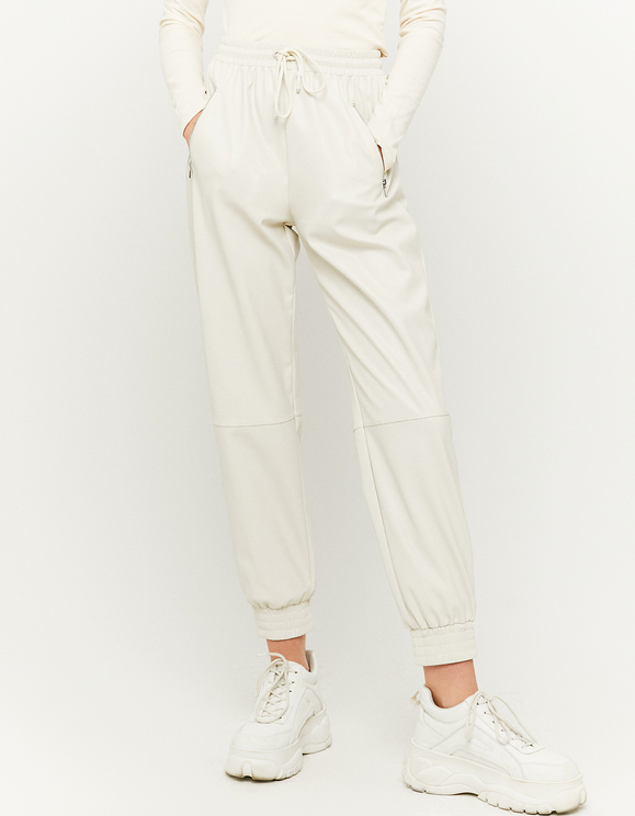 white leather joggers