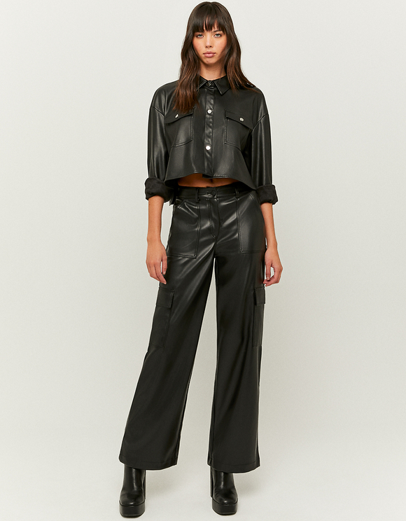 Black Faux Leather Cargo Trousers | TALLY WEiJL Online Shop