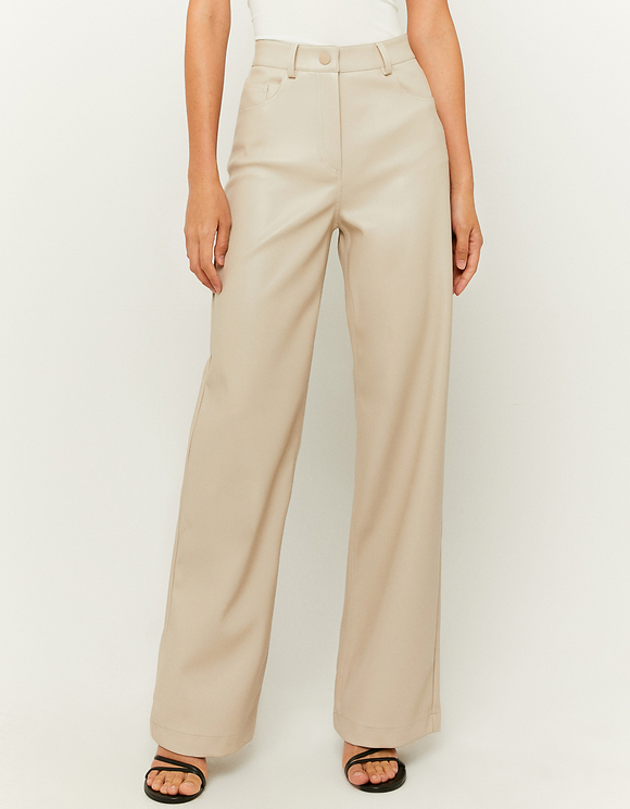 Beige High Waist Wide Leg Trousers 