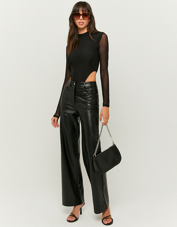 Black Crocodile Faux Leather Trousers | TALLY WEiJL Online Shop