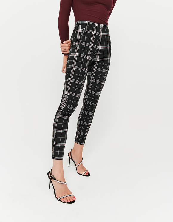 high waisted check trousers