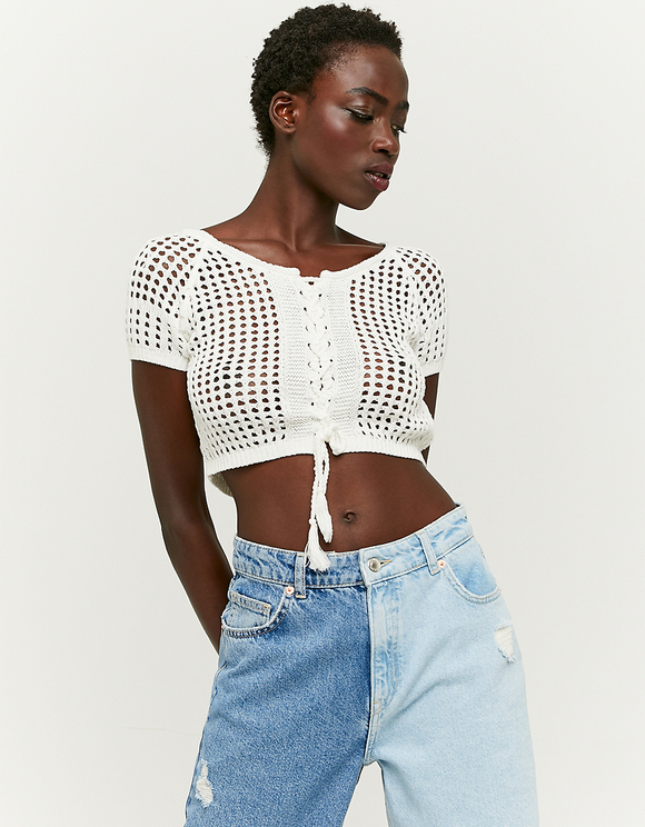 White Cut out Knit  Crop top