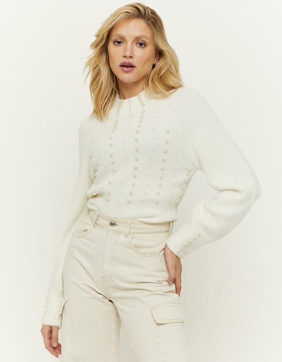 Weißer Cropped Pullover