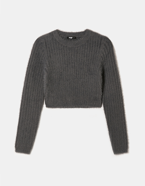 Grey Soft Touch Cropped Jumper