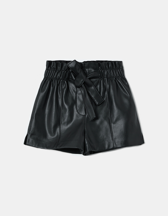 High Waist Faux Leather Paperbag Shorts