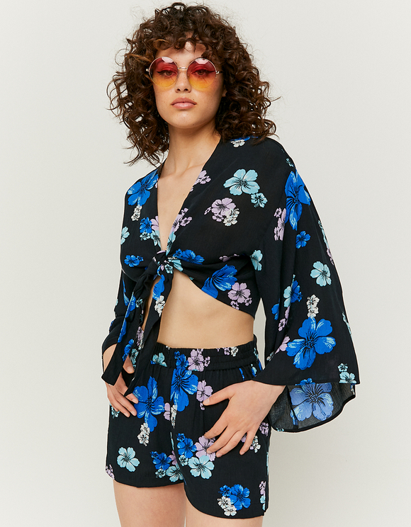 Blue High Waist Printed Shorts | TALLY 