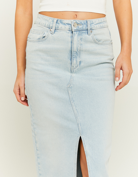 Gonna Di Jeans Donna Vita Alta - Midi Svasata Con Spacco Davanti, Denim Morbido - Foto 10