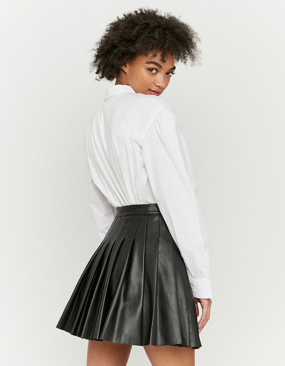Pleated Faux Leather Mini Skirt | TALLY 