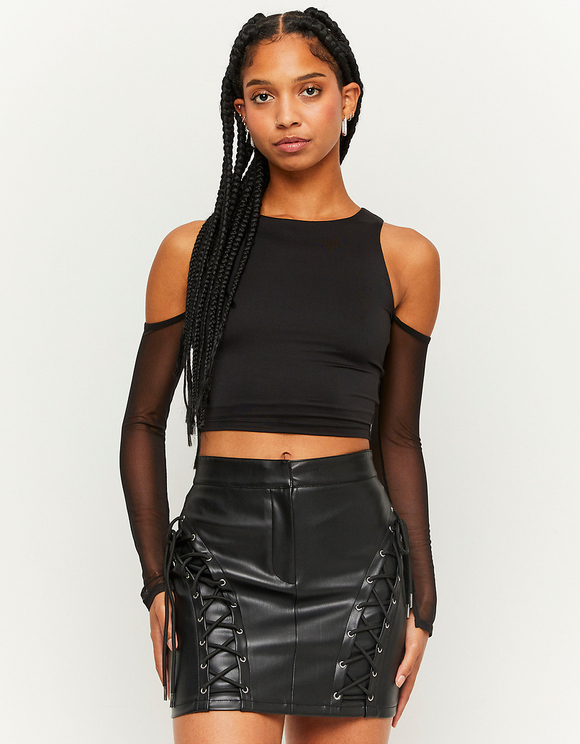 Crop Top Black Leather Pencil Skirt Lace Buy Pour Moi Black Elise