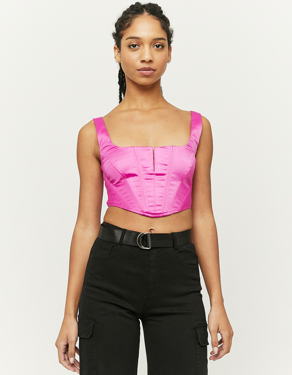 Pink Satin Corset Cropped Top | TALLY WEiJL Online Shop