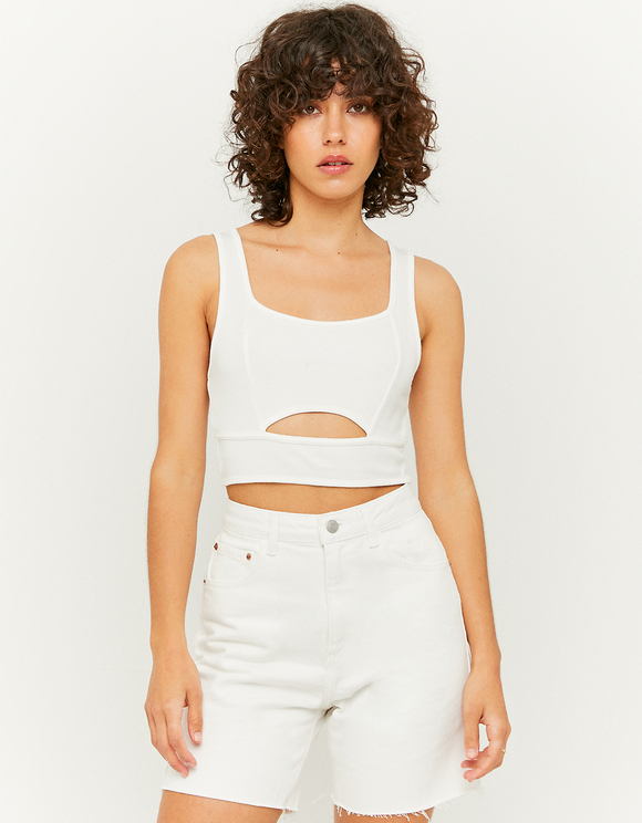 White Sleeveless Cut out Crop top