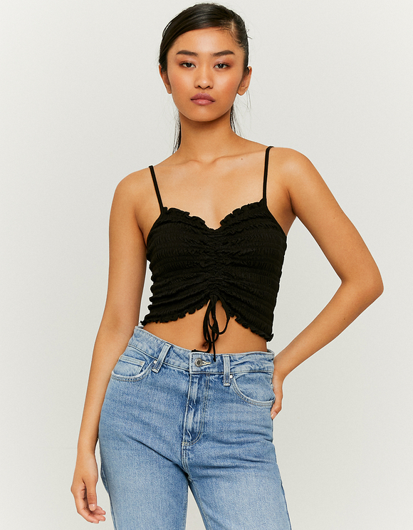 Black Cropped Ruched Top