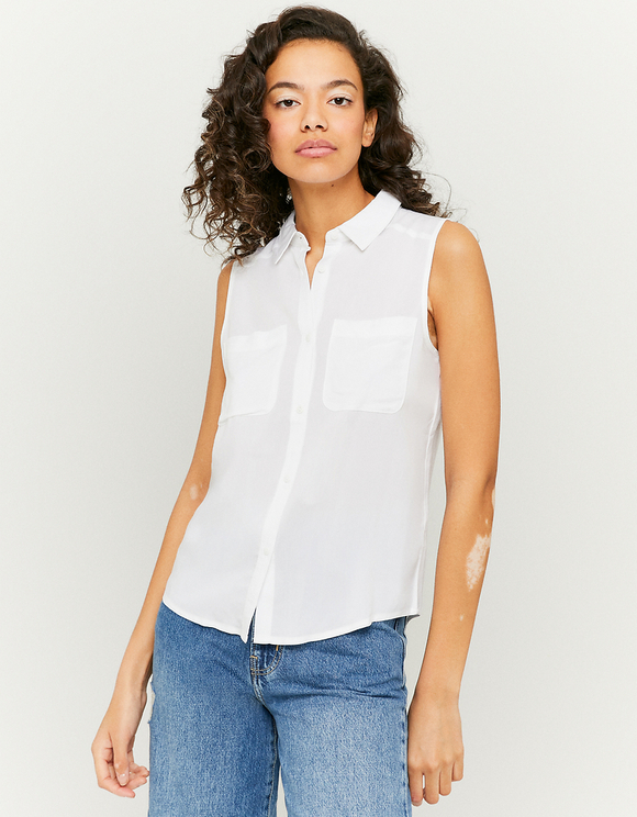 White Sleeveless Buttoned Shirt