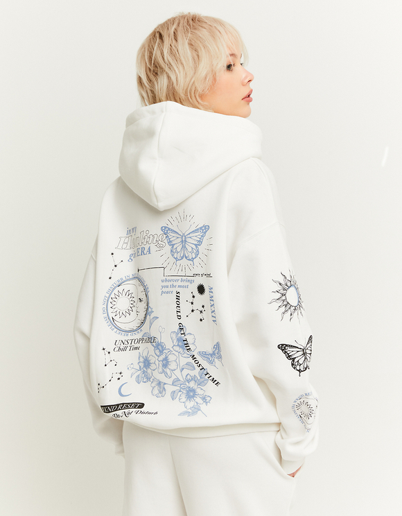 White Printed Oversize Hoodie