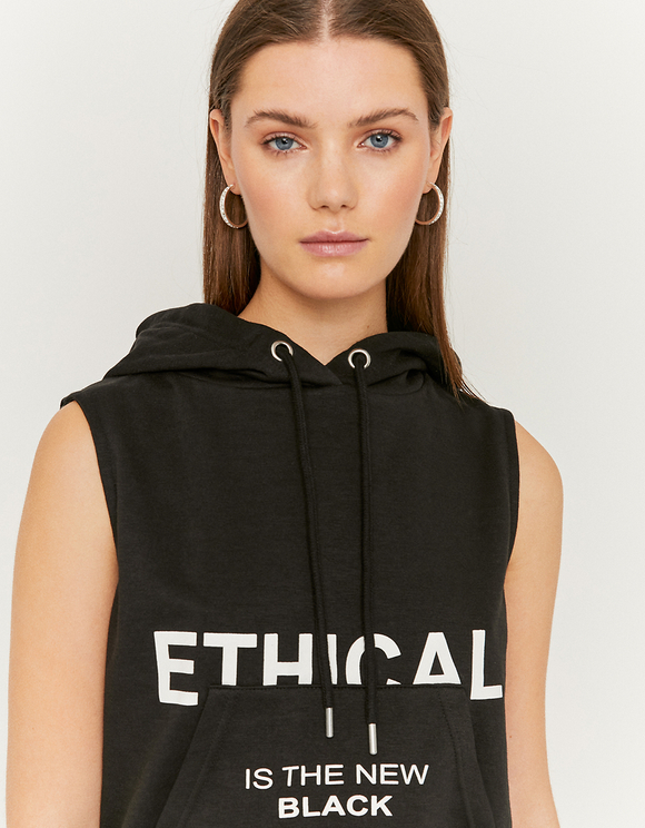 Top Nero in Felpa con il Cappuccio