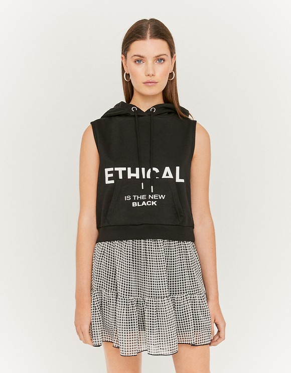 Top Nero in Felpa con il Cappuccio