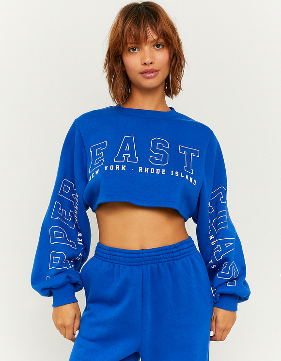 Μπλε Cropped Printed  Sweatshirt