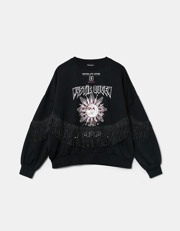 Schwarzes bedrucktes Sweatshirt aus Kunstfell