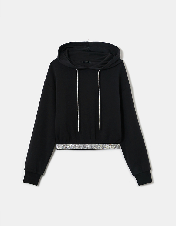 Schwarzes kurzes Sweatshirt mit Kapuze