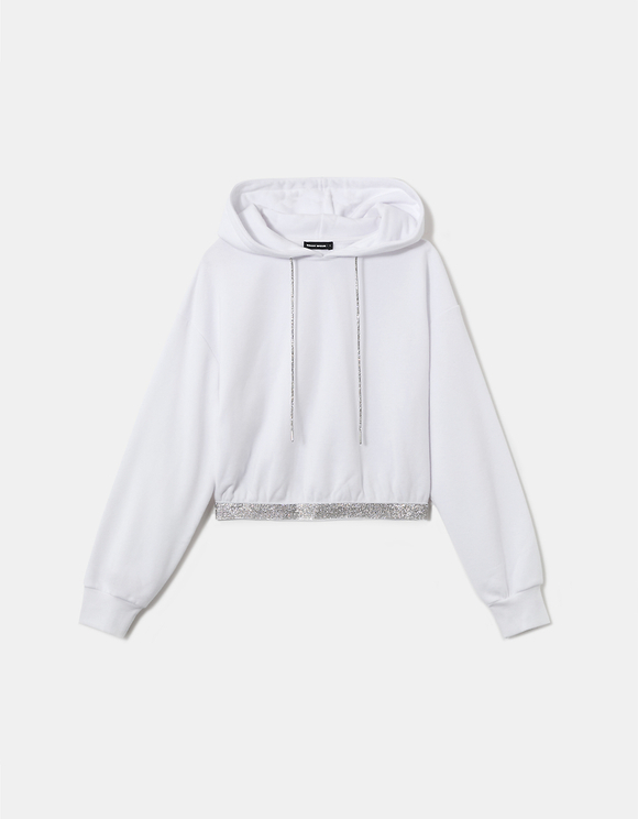 Weißes kurzes Sweatshirt mit Kapuze
