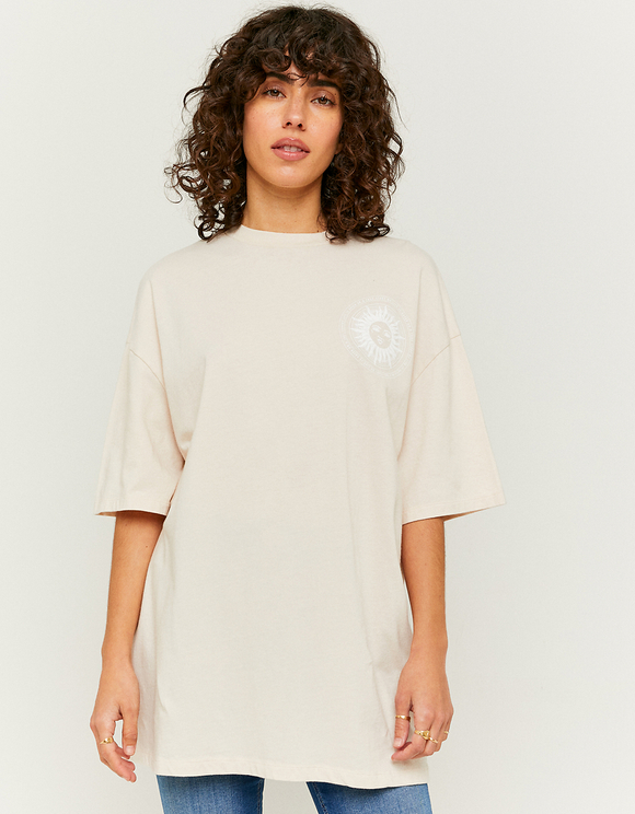 Beige Oversize Printed T-shirt | TALLY 
