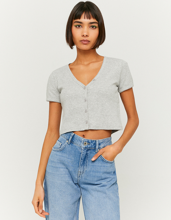 Grey V-Neck Crop Top | TALLY WEiJL 