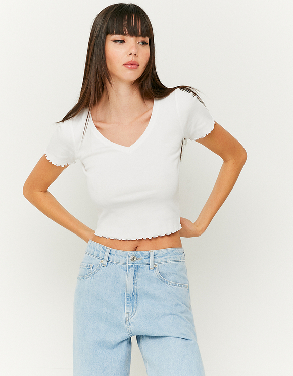 Maglietta con Scollo a V Bianca | TALLY WEiJL Online Shop