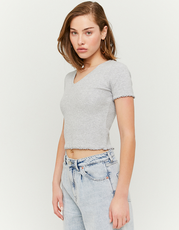 Grey V-neck T-shirt | TALLY WEiJL 