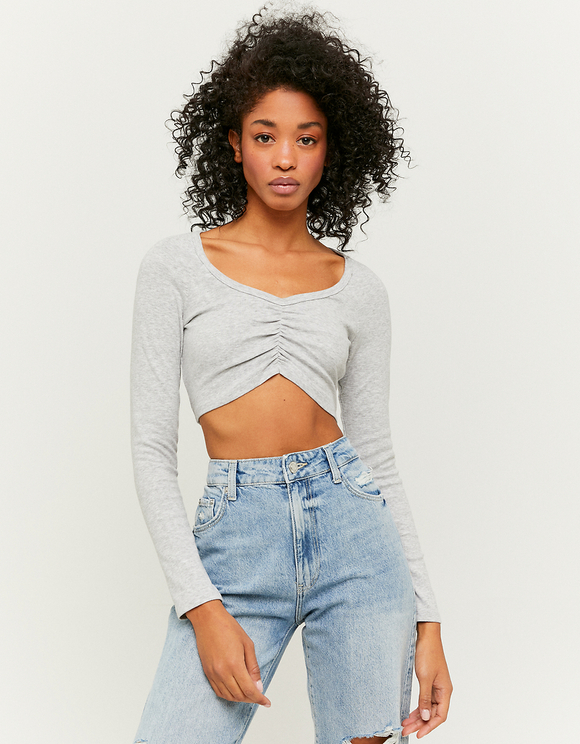 Top Corto a Maniche Lunghe Grigio | TALLY WEiJL Online Shop
