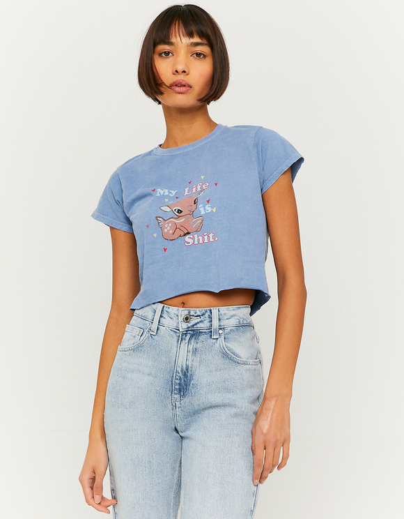 Blue Printed Short Sleeves T-Shirt | TALLY WEiJL Online Shop