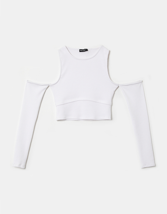 White Long Sleeves Crop Top | TALLY 