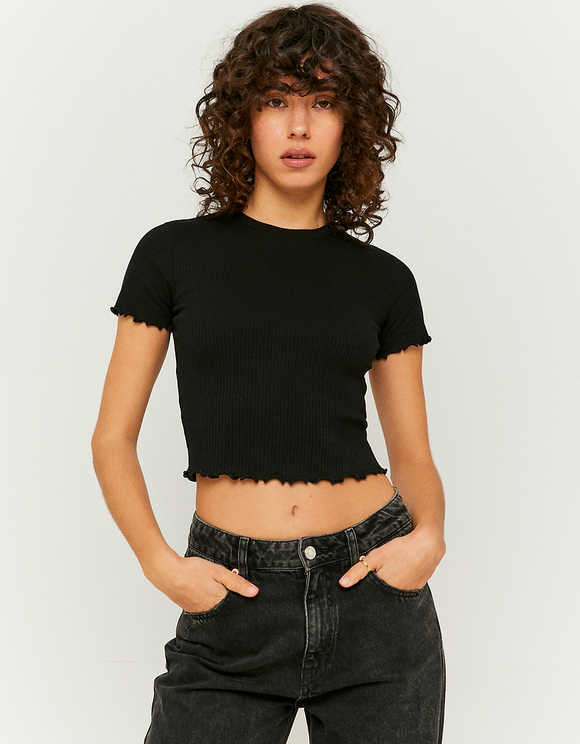 Black Cropped Short Sleeves T-shirt
