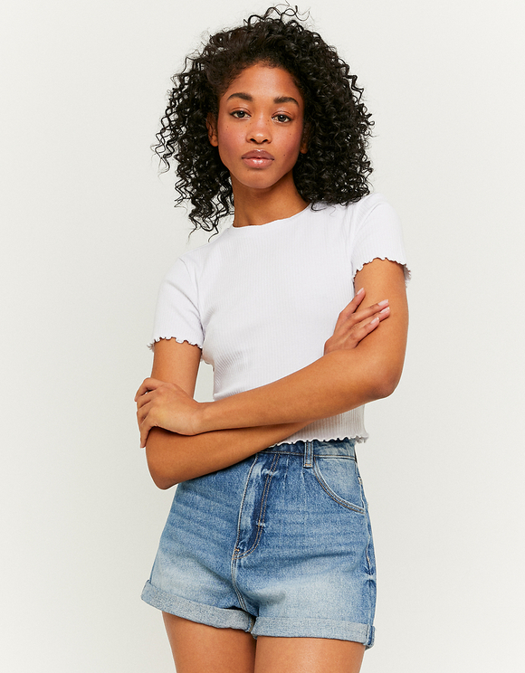 White Cropped Short Sleeves T-shirt 