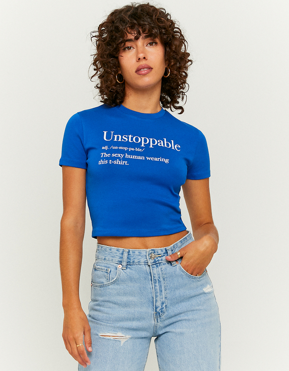 Blue Cropped Printed T-Shirt | TALLY WEiJL Online Shop