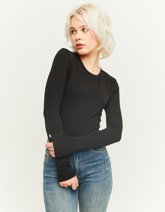 T-Shirt manches longues coton et dentelle - lot de 2, noir