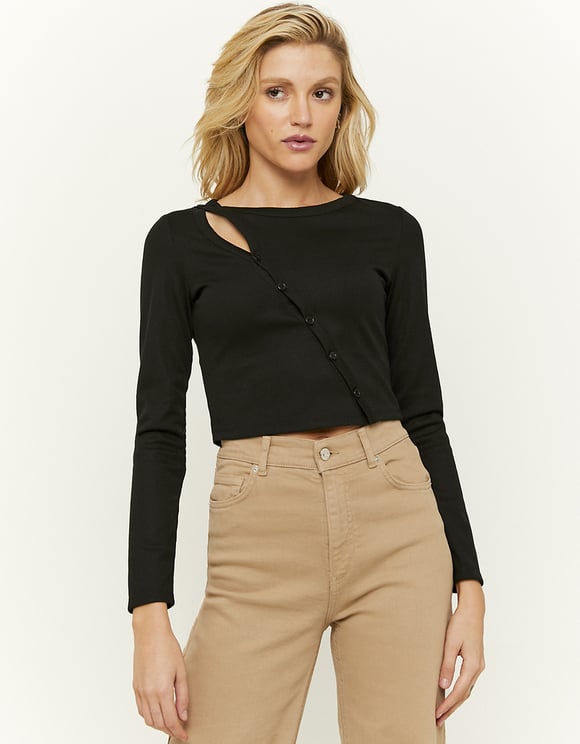 Black Ribbed Cut Out Top 