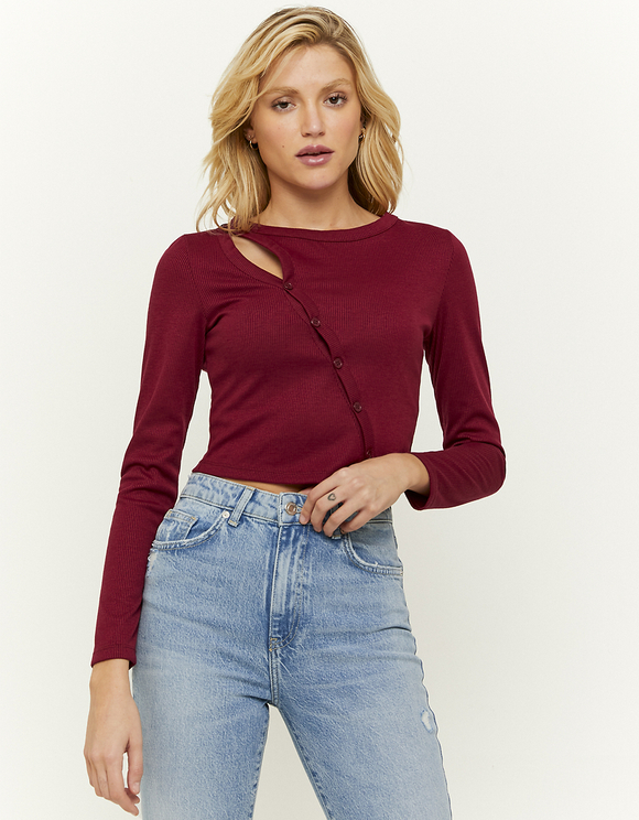 Burgundy Ribbed Cut Out Top 
