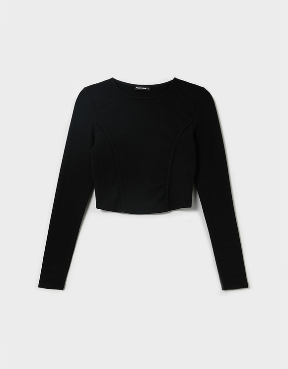 Ava Top Bravissimo Langärmelig – Geripptes Elfenbein-T-Shirt Aus