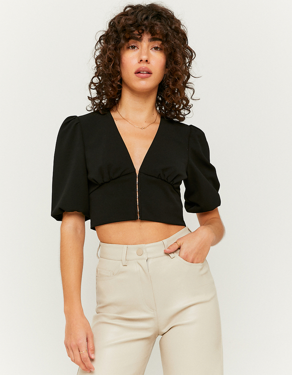 Black Cropped Ruched  Blouse