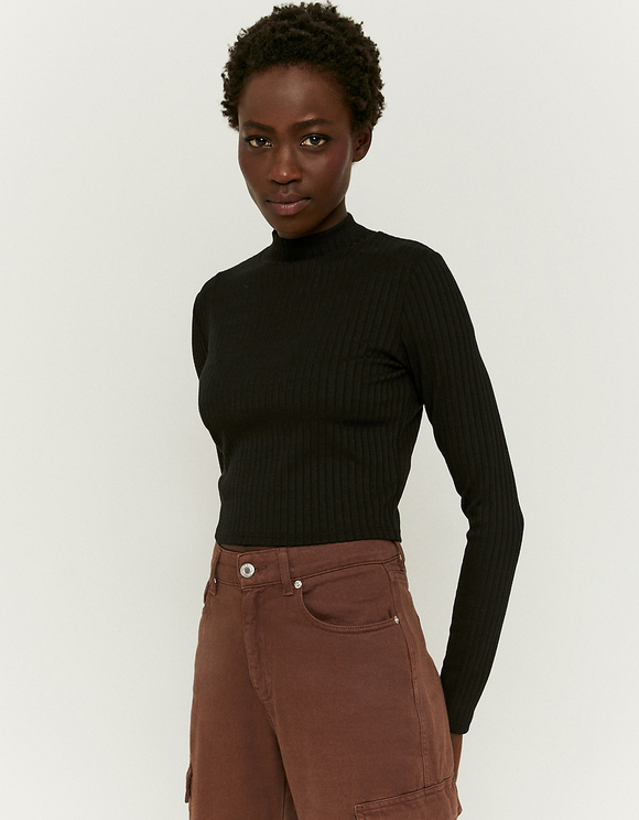 Black Cropped Roll neck Top