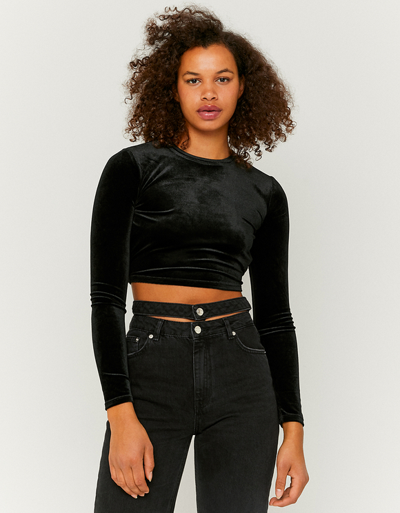 Velvet Long Sleeves Crop Top | TALLY 