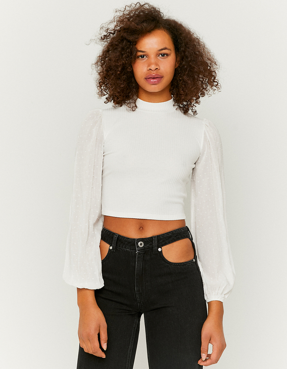 Crop top dos nu à manches longues blanc - OUTFITBOOK