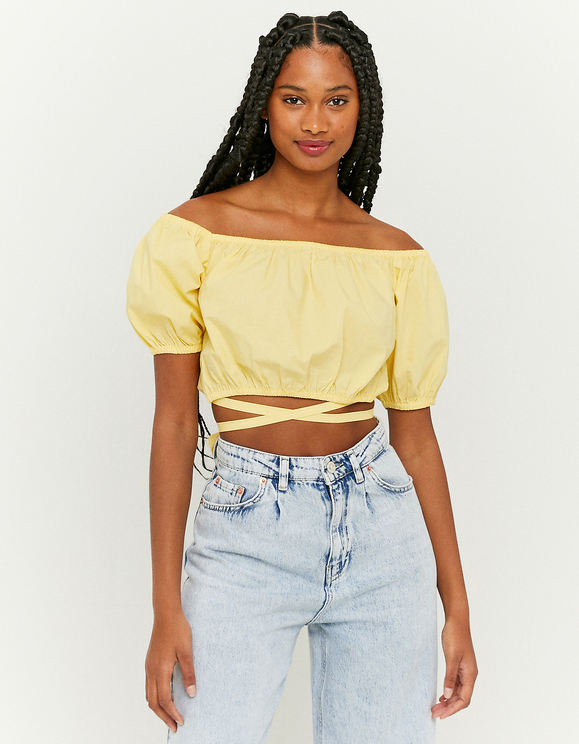 Cropped Off Shoulder Blouse to Tie