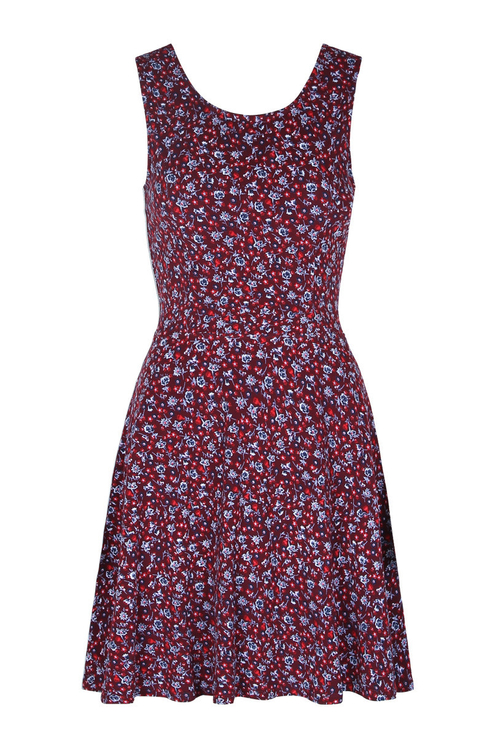 red floral skater dress