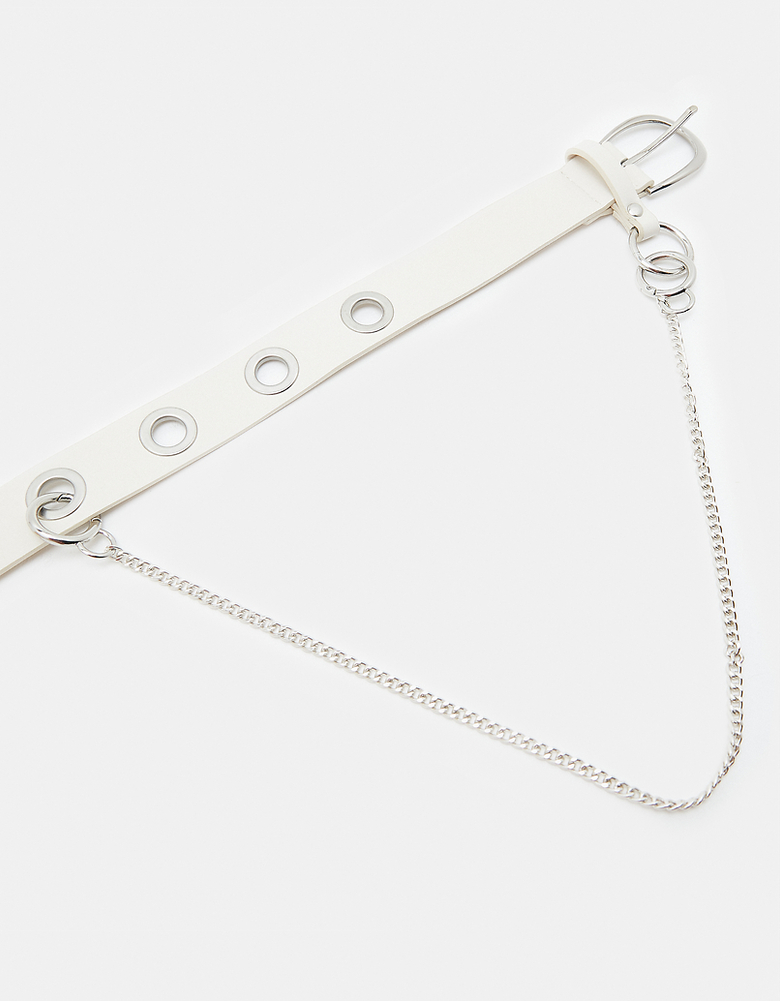 TALLY WEiJL, White Eyelet Belt with Chain for Women