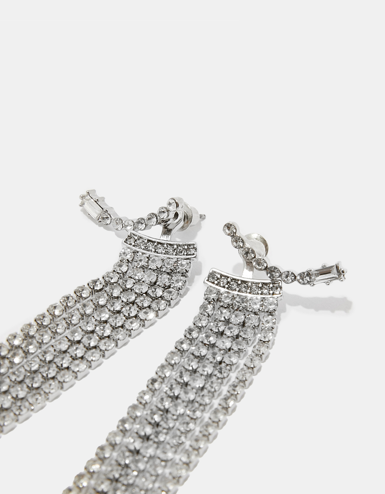 TALLY WEiJL, Silver Long Earrings with Rhinestones for Women