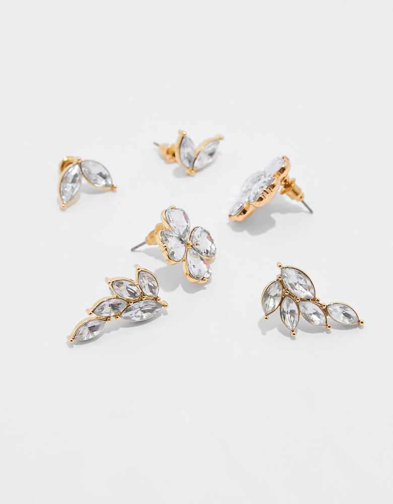 TALLY WEiJL, Lot de 3 Paires de Boucles d'Oreilles Dorées avec Strass for Women